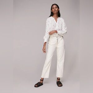 🕠 Whistles | Heart Embroidered Button Down Blouse | White/Red | 6